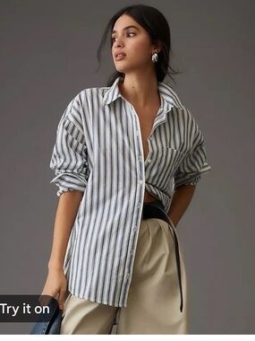 Maeve Anthropologie The Bennett Blue Striped Buttondown